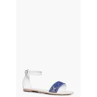 Embroidered Two Part Leather Sandal - white
