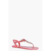 Embellished Floral Thong Jelly Sandal - coral