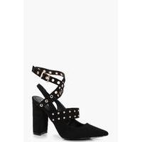 Embellished Court Heel Sling Back - black