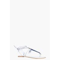 Embroidered Wrap Strap Leather Sandal - white