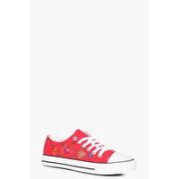 embroidered lace up trainer red
