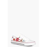 Embroidered Lace Up Trainer - white