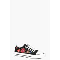Embroidered Lace Up Trainer - black