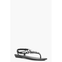 Embellished Thong Demi Wedge Sandal - black