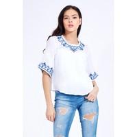 EMBROIDERY RUFFLE TRIM BLOUSE