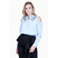 EMB DETAIL COLD SHOULDER SHIRT