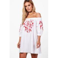 emily embroidered off the shoulder dress white