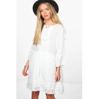 Embroidered Smock Dress - white