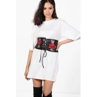 embroidered corset belt 2 in 1 dress white
