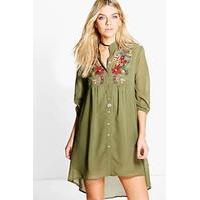 embroidered shirt dress khaki