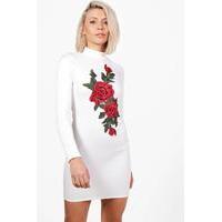 Embroidered High Neck Bodycon Dress - ivory
