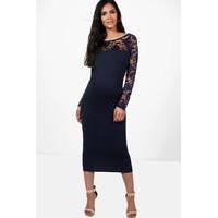 Emily Off The Shoulder Lace Midi Dress - navy