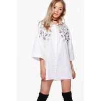 Embroidered Wide Sleeve Shirt Dress - white