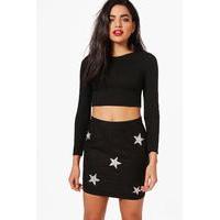 embellished star suede a line skirt black