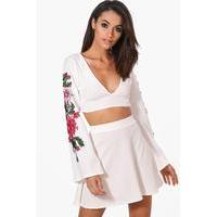 Embroidered Sleeve Crop Top & Skirt Co-Ord Set - ivory