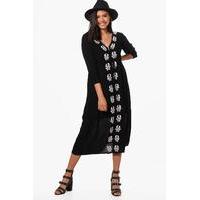 Embroidered Midi Dress - black