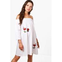 embroidered off shoulder dress white