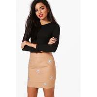 Embellished Star Suede A Line Skirt - sand