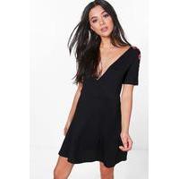 Embroidery Skater Dress - black