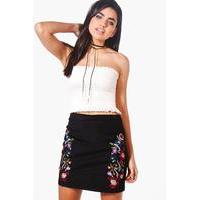 Embroidered Cord A Line Skirt - black
