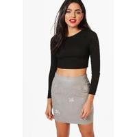 Embellished Star Suede A Line Skirt - sky