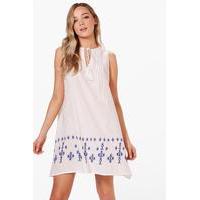 Embroidered Swing Dress - blue