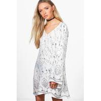 Embroidered Shift Dress - white