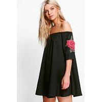 Embroidered Cold Shoulder Dress - black