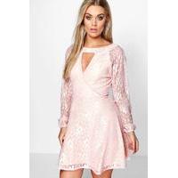 emily lace skater dress blush