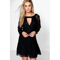 emily lace skater dress black