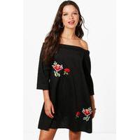 embroidered off shoulder dress black