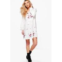 Embroidered Smock Dress - white