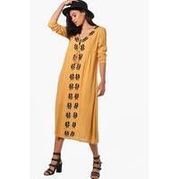 Embroidered Midi Dress - mustard