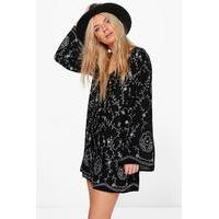 Embroidered Shift Dress - black