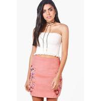 embroidered cord a line skirt rose