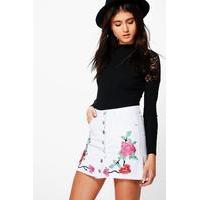 Embroidered Button Through Denim Skirt - white