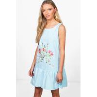 Embroidered Smock Dress - bluebell