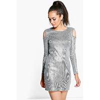 Emily Cold Shoulder Metallic Rib Dress - silver