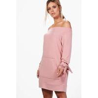 Emily Off The Shoulder Tie Sleeve Sweat Dress - blush