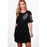 Emily Embroidered Corset Detail T-shirt Dress - black