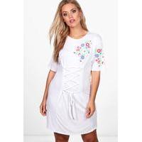 Emily Embroidered Corset Detail T-shirt Dress - white