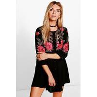 Embroidered Shirt Dress - black