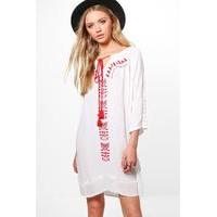 Embroidered Swing Dress - red