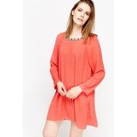 Embellished Neck Pleated Mini Dress