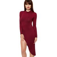 ember turtle neck asymmetric dress wine