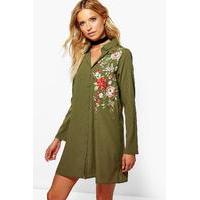 embroidered boxy shirt dress khaki