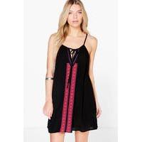 Embroidered Tassel Swing Dress - black