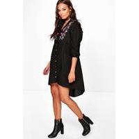 Embroidered Black Denim Shirt Dress - black