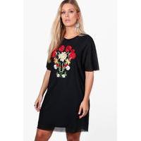 emily mesh embroidered shift dress black