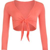 Emmie Jersey Basic Long Sleeve Tie Front Top - Coral